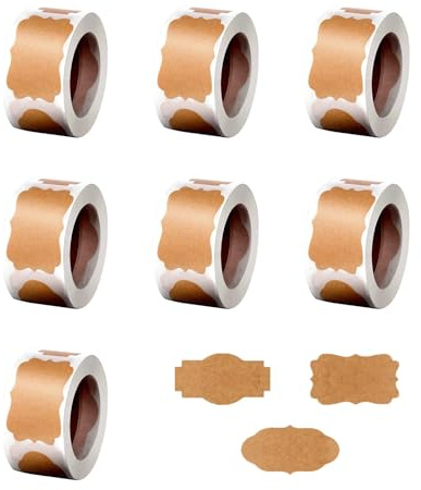 2000Pcs Kraft Paper Stickers, Tags, Gifts Food Jars Spice | 8 Rolls Self-Adhesive Removable Blank Labels & Tags, Jam Bottles Handmade Crafts Pantry Organization
