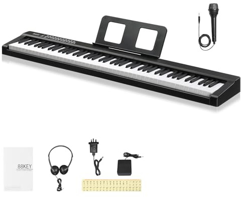 Glarry 88 Key Digital Piano Full Size Electric Keyboard with Semi-Weighted Keys, Keyboard Piano With Sustain Pedal, MIDI Bluetooth, Headphone for Beginner
