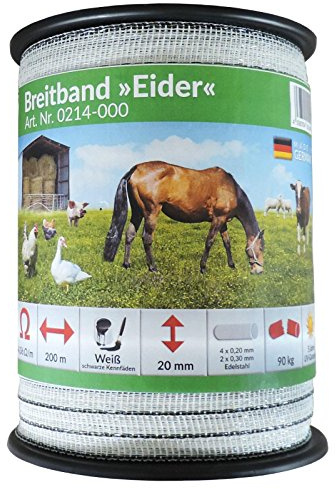 Weidezaun Breitband Eider - 200 Meter - 20 mm weiß - Starke Qualität zum Kampfpreis