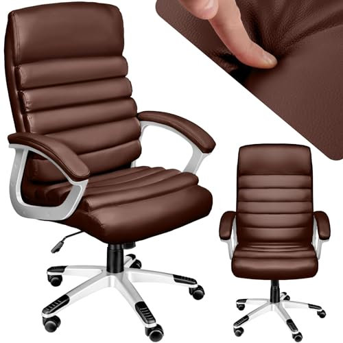 TecTake®, Silla Oficina Ergonómica, Sillón Escritorio Ajustable, Silla Giratoria con Base de Ruedas, Altura Regulable, Acolchado Extra Grueso, Ergonómico, Basculante, 360° Rotación - Marrón