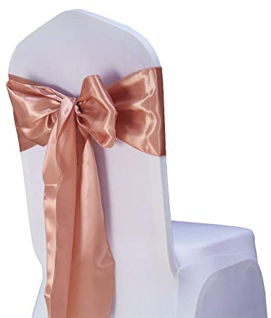 SINSSOWL 25PC Rubans en Satin Housse de Chaise Noeud Rubans nœuds de Mariage décoration de Ceremonie Fête événement Anniversaire 17 x 275cm 20 Colours-Or Rose