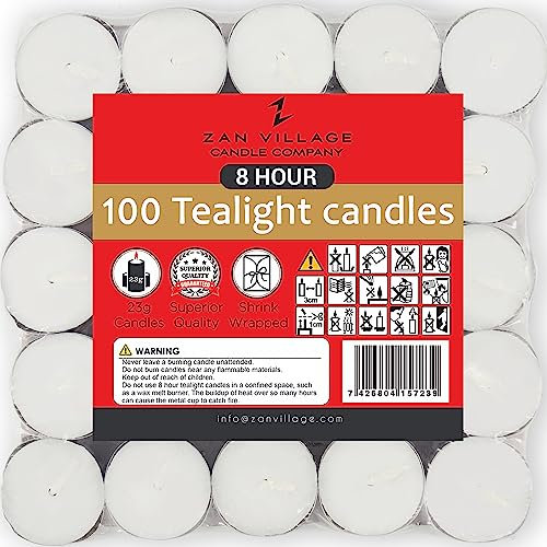 Zan Village Homeware ZVH Lot de 100 bougies chauffe-plats 8 heures de combustion 23 g