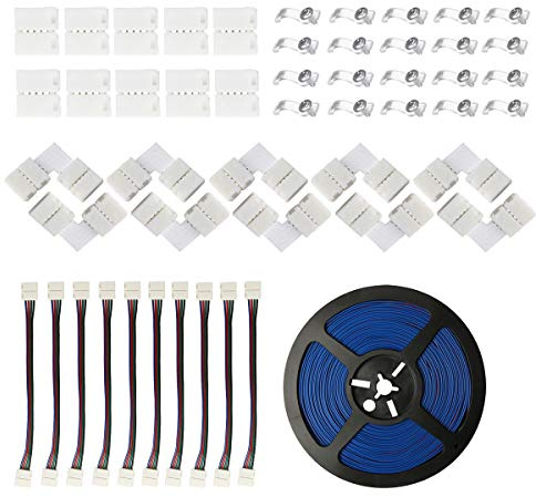 WOWLED LED Strip Light Connector Kit inkl. RGB Verlängerungskabel, Strip zu Strip Jumper, L Form Stecker, Gerade Stecker, LED Strip Clip