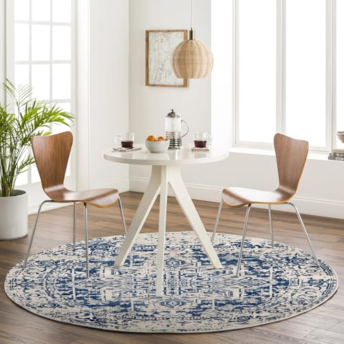 Livabliss Juliette Syracusa Round, Living Room, Boho – 160 cm, Blue & Beige