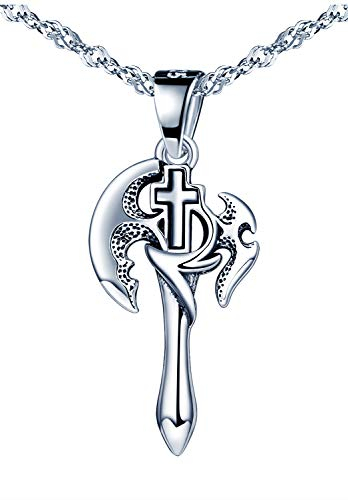 Unendlich U Damen Mädchen Halskette 925 Sterling Silber Fashion Axt Kreuz Anhänger Kettenanhänger Kette mit Anhänger Schmuck Geschenk für Weihnachten,Silber