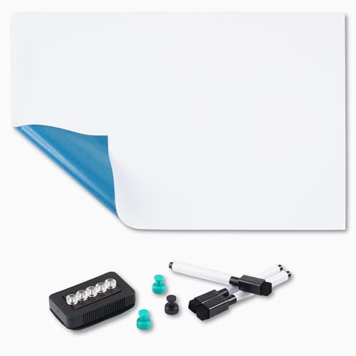 Whiteboard Magnetisch, GHKJOK Weich Whiteboard 150x100, Zuschneidbar und Tragbar Magnetfolie Selbstklebend für Home-Office-Küche, mit 1 Radiergummi, 3 Markern und 10 PVC-Magneten