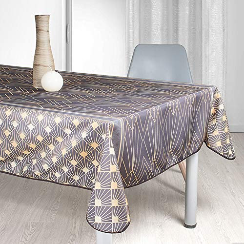 Villages de Provence Rechteckige schmutzabweisende Tischdecke - Faltenbeständig und 100% Polyester - Braun - 300x150 cm - Art Déco - 8/10 Besteck - Innen oder Außen - Esstisch, Küche oder Garten