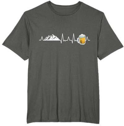 Bier und Berge Herzschlag Wandern Camping Geschenk T-Shirt