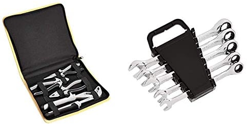 Amazon Basics - Zangen-Set, 4 Teile & Ratschenschlüssel-Set, metrisch, 5-teilig