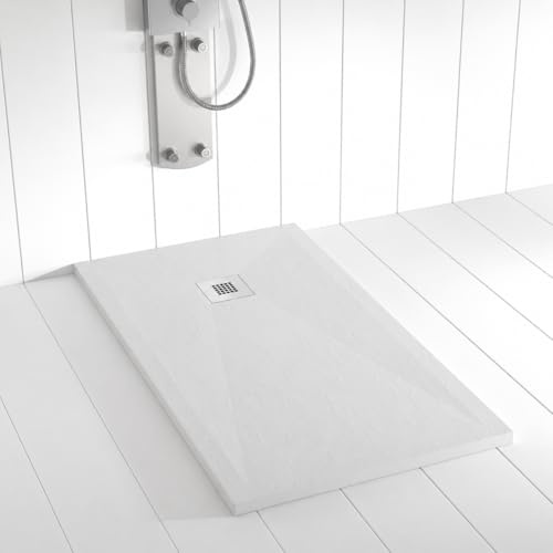 Receveur de douche en résine PLES Gris RAL7035 90x70 – Texture ardoise – Antidérapant – Grille et siphon inclus