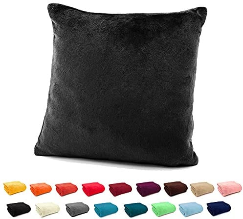 heimtexland ® Flanell Kuschel Kissen Super Soft Dekokissen Plüsch Typ380 Kissenhülle Schwarz 48x48 cm