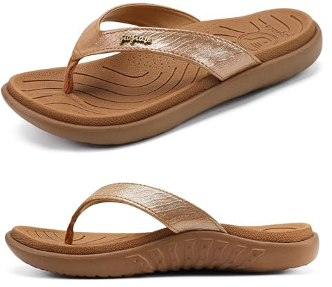 jiajiale Infradito Donna Moda Ortopediche Estive Comode Pelle Supporto Arco Plantare Flip Flop Doccia Spiaggia Piscina Aperte Mare Leggere Eleganti Ciabatte Antiscivolo Gomma Suole Cachi EU37