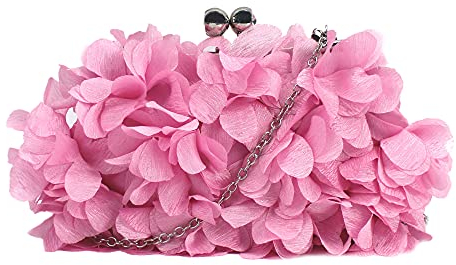 Milya Damen Clutch Blumen Elegante Brauttasche Hochzeit Party Kleidertasche Abendtasche Handtasche mit Kette Kiss Lock, Pink