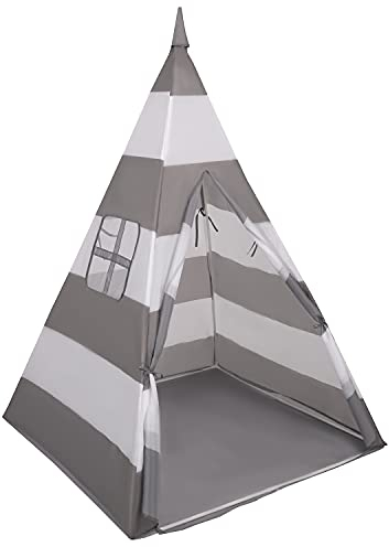 Selonis Tipi Spielzelt Mit Keine Bälle 6 cm Indianerzelt Für Kinder, Grau-Weiße Streifen