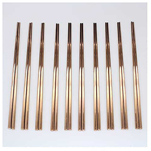 10 parines palillos de oro 304 palillos de acero inoxidable de lujo estilo chino vajilla reutilizable vajilla baguette palos sushi (Color : Rose gold)
