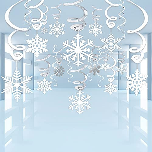 Zayvor 40 Weihnachten Winter Girlande Schneeflocken, Hängende Spiralen Wirbel Deko Luftschlangen Party Dekorationen Folienspiralen Zum Aufhängen Deckenhänger Spiral Girlanden Hanging Swirls