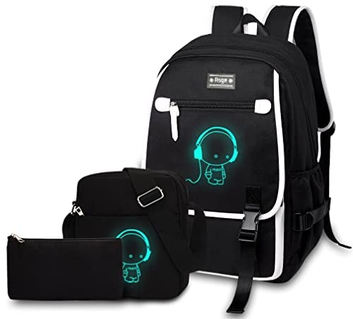 Asge Schulrucksack Jungen Mädchen Teenager Rucksack Groß 3-teiliges Set Schulranzen Reflektierender Wasserdicht Backpack School Bags for Boys Schultasche für Schule Travel Outdoor