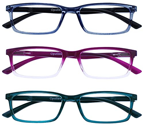 OPULIZE See-Brille Blaulichtfilter 3er Pack Schmal Rahmen Federscharniere Verbessern Den Schlaf Computerbrille Gaming Entspiegelt Transparenter Blau Lila Türkis Herren Damen BBB9-35Q