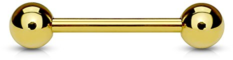 Paula & Fritz® Hantel-Stab UNIVERSAL Straight Barbell Edelstahl Gold 1,6-mm Stab 32-mm Lang 5-mm Kugel Zungen-Piercing Industrial Ohr Zungen-Piercing