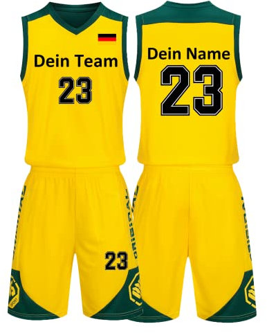 Benutzerdefiniert Basketball Trikot Kinder Herren Set mit Namen Nummer Team Logo 2-Piece Basketball Jersey Shirt & Short Gelb