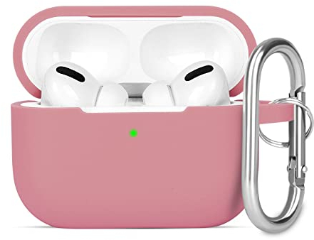 KOKOKA Silikon Hülle Kompatibel mit AirPods Pro 2 Schutzhülle, Stoßfeste Weiche Dünne Case für Airpods Pro 2 (2022 Released) Case Mit Karabiner, Front-LED Sichtbar, Bean Pink