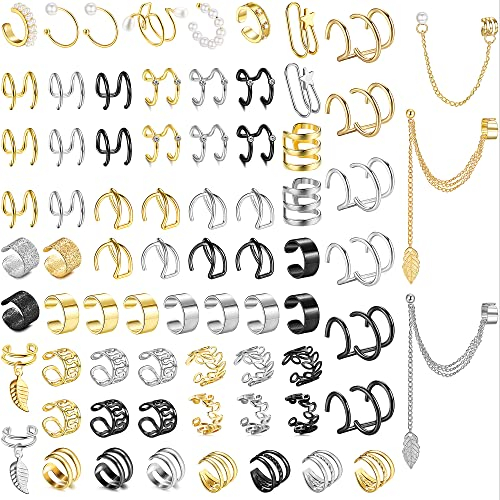 Dochais 73 Pcs Ear Cuff Set, Fake Piercing Ohr, Wrap Ohrmanschette, Helix Ohrklemme, Helix Knorpel Clip, Fake Ohrmanschette Piercing, Ohrmanschette, Snake Ear Cuff, Für Frauen Und Männer (73 Stück)