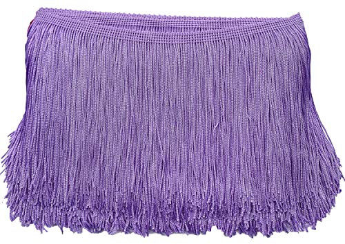 15cm x 2m Fransenborte Fransenbordüre Fransenband Dekoband Tanzfransen Schnittfranse Seide Quaste Fransen-Borten Bänder zum Nähen,DIY Basteln,Kleidung Dessous Kostüme Vorhänge Dekoration,Helles Lila