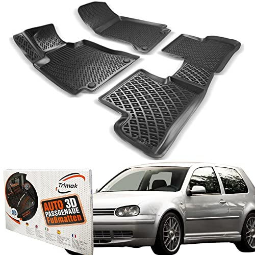 Trimak Passgenau 3D Fussmatten Auto Kompatibel mit Volkswagen Golf 4 1997-2003 Auto Zubehör 1. und 2. Reihe Gummimatten Autos TPE Allwetter Geruchlos rutschfest Vorne und Hinten Schwartz