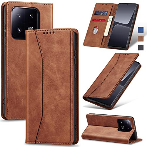 Jasonyu Handyhülle für Xiaomi 13 Pro Hülle Leder Flip Klappbare Stoßfeste Magnetische [Premium PU Leder] [Standfunktion] [Kartenfächern] Schutzhülle Klapphülle für Xiaomi 13 Pro 5G(Braun)