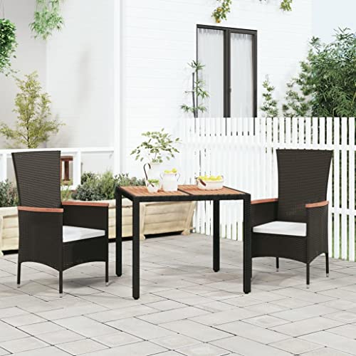INLIFE Gartentisch mit Holzplatte Schwarz Poly Rattan & Akazienholz,14kg,319548