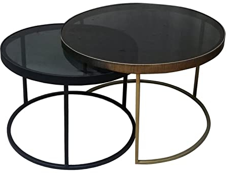 Mesa de Centro 75 x 75 x 50 cm Cristal Hierro 2 Unidades