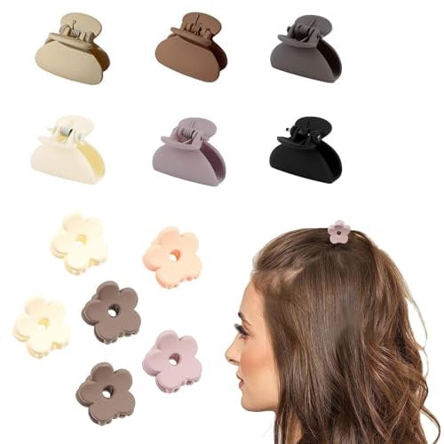 NHCDFA 12Pcs Small Flower Hair Claw Clips, Nonslip Hair Clamps, Accessories for Girls & Women (Random Color)