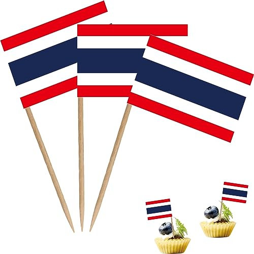 Thailändische Zahnstocher-Flagge, klein, Mini-Cocktail, Obst, Cupcakes, Dekoration, 100 Stück