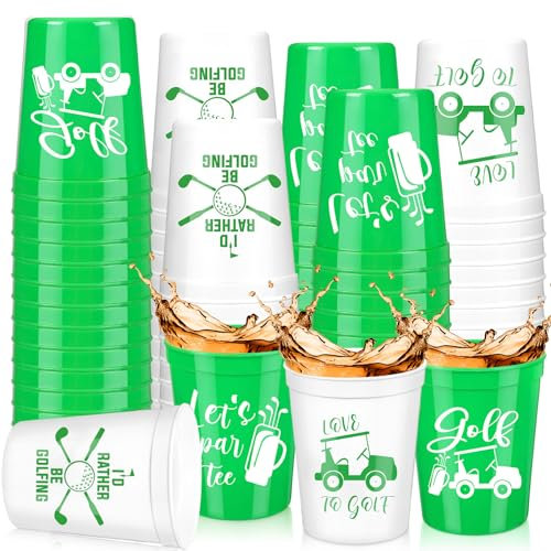 Norme 48 Pcs Golf Party Plastic Cups Bulk Golf Themed Reusable Drink Cups 16 oz Golf Ball Cart Design for Supply Favors Housewarming Decorations Events Family Dinner