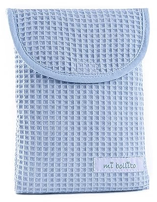 mi bollito Organizer für Windeln und Feuchttücher, Waffelstoff aus 100 % Baumwolle, Schnellverschluss, praktisch und elegant., hellblau