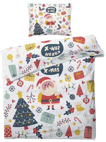 ZDABAOEC Weihnachten Kinderbettwäsche 100x135 Jungen Mädchen, Weiche Microfaser Kinder Baby Bettwäsche 2er Set - 1 Bettbezug + 1 Kissenbezug 40x60, mit Reißverschluss, Wende Motiv