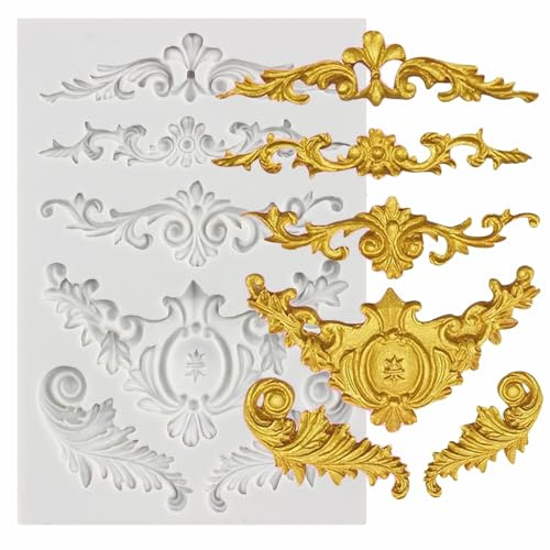 MYPRACS Barock Stil Schnörkel Scroll Lace Fondant Silikonform für Filigran Form 3D Sculpted Flower Moulds Für Kuchen Dekorieren Zucker Handwerk Gum Paste Candy Schokolade Polymer Clay