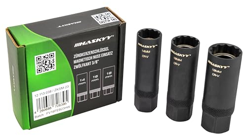 HASKYY Clé à Bougie Magnétique Douille 12 Pans Set 14-16-18mm - Carré 3/8 Pouce Clé pour Bougies d'Allumage et de Préchauffage 3 Pièces - Outil Universel Auto & Moto