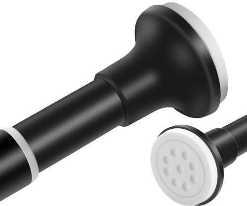 Tension Curtain Pole - Black Shower Curtain Rod - Adjustable 198 to 258cm Spring Tension Shower Pole No Drilling Non Slip, Black