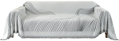YSTELLAA Sofa Überwurfdecke 3 Sitzer, 180×340cm, Chenille AB Seiten Sofaüberwurf, Sofa Decken Überwurf Universal, Vier Jahreszeiten Sofabezug, Couch Überzug Mit Quaste, Dunkelgrau-Curve