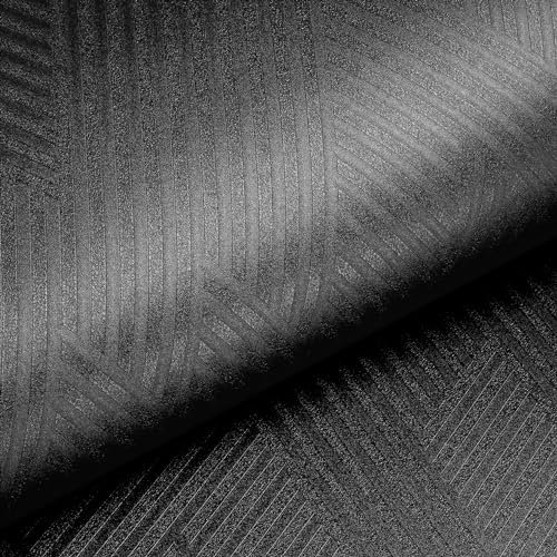 Livelynine Selbstklebende Tapete Schlafzimmer Wohnzimmer Wand Schwarz Klebefolie Möbel Küchenfronten Shrank 40CMx10M Möbelfolie Schwarz Matt Geometrische Tapete Badezimmer Wasserfest Schwarze Folie