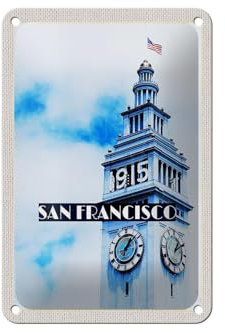 FEMER Blechschild Reise 12x18cm San Francisco Gebäude USA Flagge Turm Schild