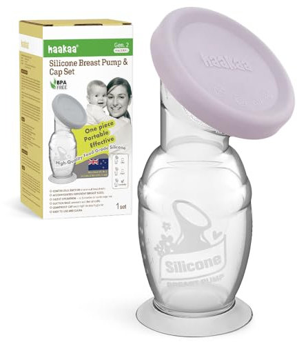 haakaa Manual Silicone Breast Pump with Suction Base and Silicone lid Set– Patented Design, Hands-Free Silent Operation, Natural Suction, Spill-Proof & Easy to Clean, 4oz/100ml, Lavender