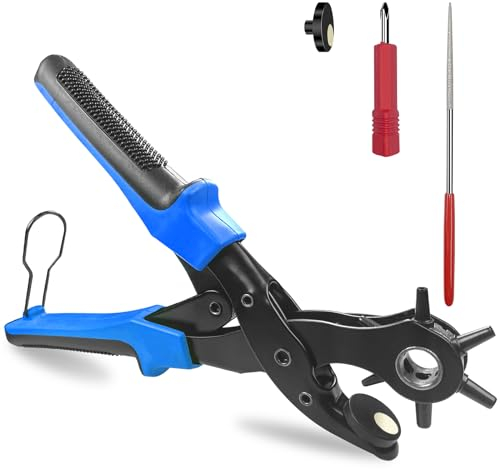 Newaner 2-4.5 mm alicate sacabocados con 6 redondo orificios, Pinza de troquelado giratorios, sacabocados cuero, agujeros cinturon, para perforar tarjetas, correas de reloj, cartón, zapatos de cuero