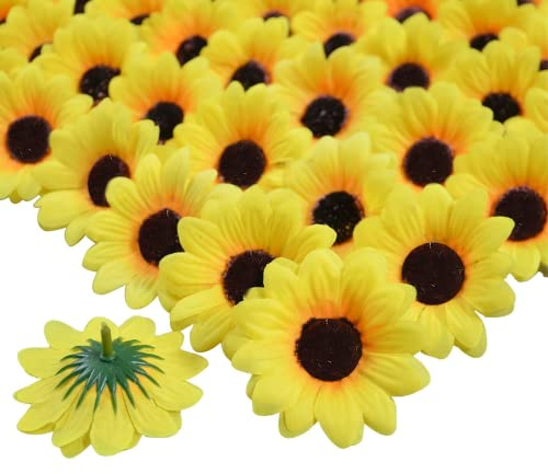AhLmA 100 stück deko Kornblumenblüten Künstliche Blütenköpfe deko 4.5cm Kunstblumen Sonnenblumen Blumen Künstlich Künstliche Gelbe Blumen for Wedding, Parties, Home, DIY Crafts (Gelb)
