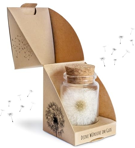 Bolson Wunscherfüller - 2x echte Pusteblume im Glas mit Geschenkbox - Wunschblume für deine Wünsche - handgefertigt in Deutschland - perfekte Geschenkidee Geburtstag, Hochzeit, Abschluss