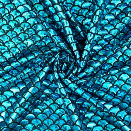 Folienjersey-Bunt-Glitzer-Karneval-Verschiedene Motive,Kostüme, Meerjungrau, Faschingsstoff,Schimmernd, Nähen & Patchwork viele Varianten-50 cm Schritte-Meterware (Schuppen Türkis)