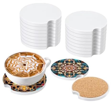 Desikixudy 16 portabicchieri in ceramica bianca per sublimazione automatica con fessure per le dita, sottobicchiere da 2,6 pollici per evitare fuoriuscite di bevande