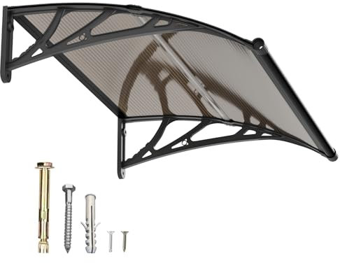 Vordach für Haustür mit Seitenteil,120x80 cm Fenstervordach mit separater Entwässerung,Polycarbonat Pultvordach Überdachung für UV-,Regen- und Schneeschutz – Ideal für Veranda, Terrasse und Fenster