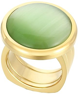 Bihsilin Damen Ringe Edelstahl, Gold Ring Personalisiert Breit mit Grün Stein Siegelring Trauringe Hochzeit Ringe Frauen Nickelfrei Gr.52 (16.6)